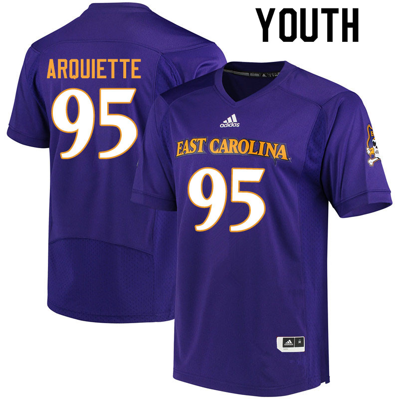 Youth #95 Steve Arquiette ECU Pirates College Football Jerseys Sale-Purple - Click Image to Close